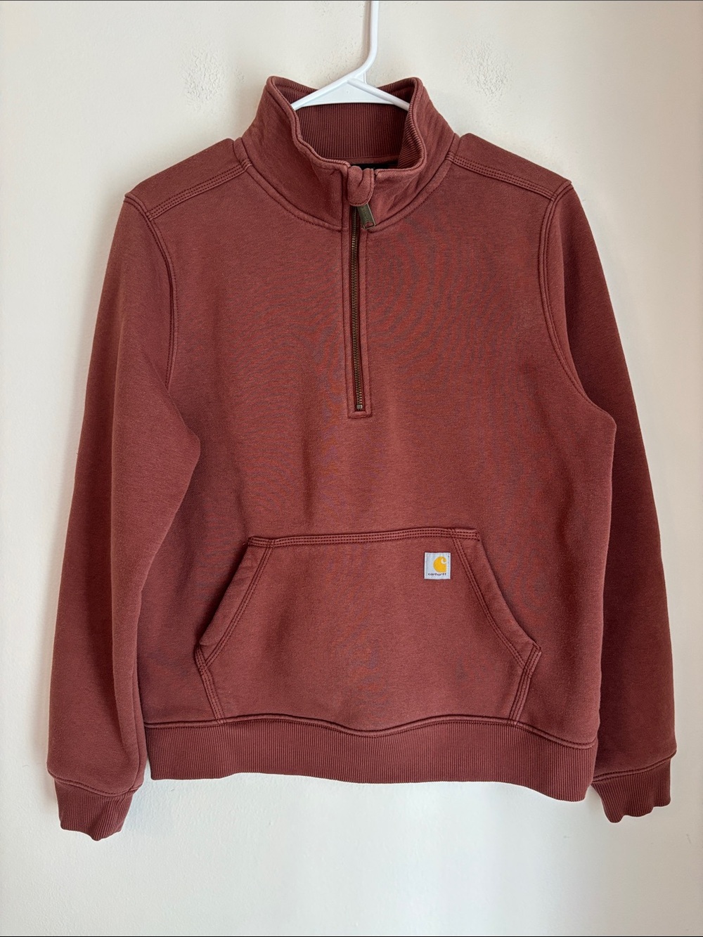 Carhartt Women’s Half-Zip Pullover Sweatshirt Rust Red relaxed fit cozy medium